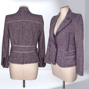Vintage MARC JACOBS 100%Wool Purple Tweed Blazer Jacket Frayed Hem Classic RARE